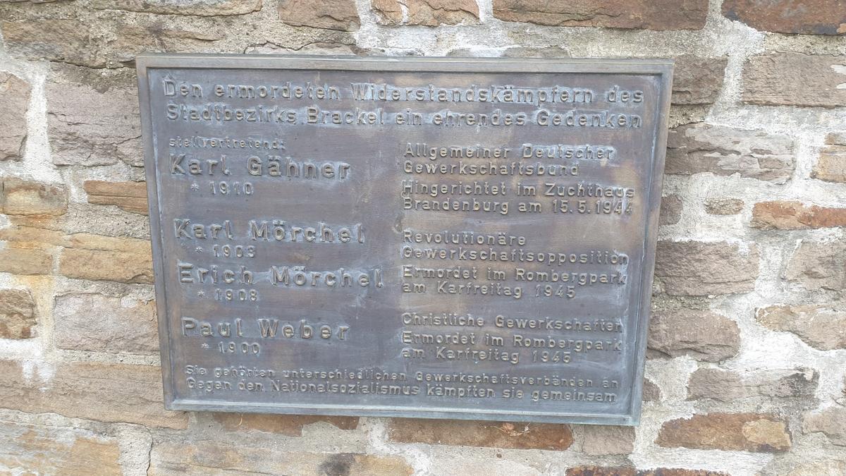 Gedenktafel für die Widerstandskämpfer Gähner, Mörchel und Weber